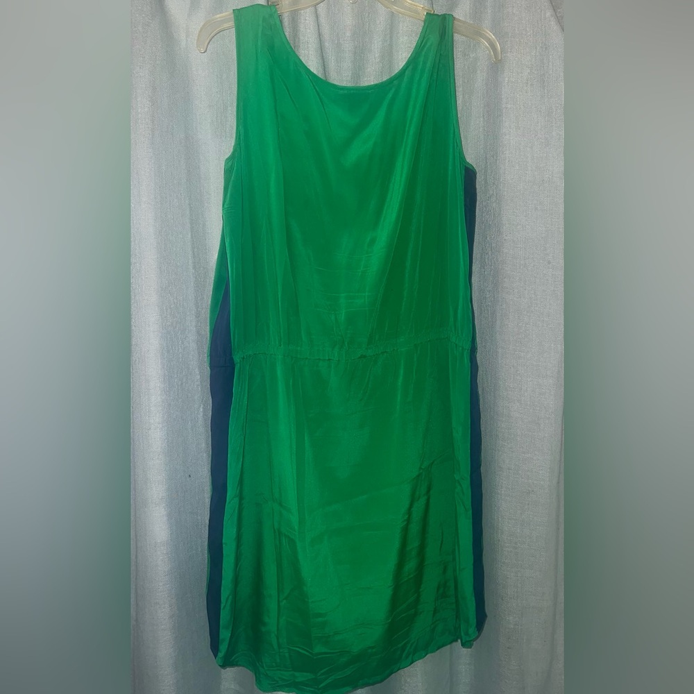 DKNY Vibrant Green and Blue Stripe Silk Dress